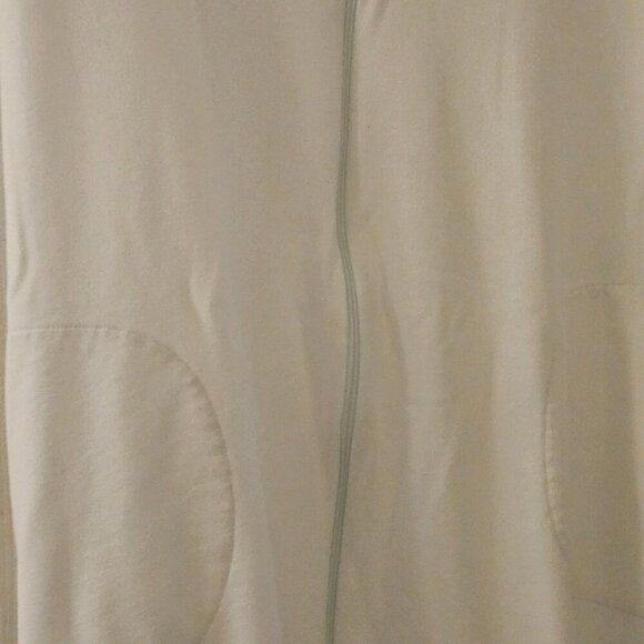 Miss Elaine white robe green floral embroidery pockets zip up L - Picture 7 of 12